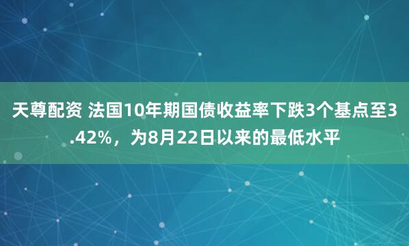 天尊配资 法国10年期国债收益率下跌3个基点至3.42%，为8月22日以来的最低水平